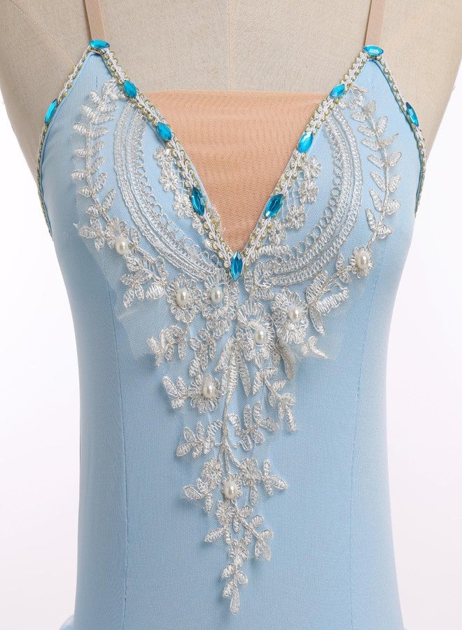 IBAKOM Ballet Leotard for Women Swan Lake Costume Floral Print Professional Ballerina Tulle Tutu Dance Dress Adult Ballet Camisole Leotard Dance Maxi Skirt Dance Competition Dresses Sky Blue S - Image 5